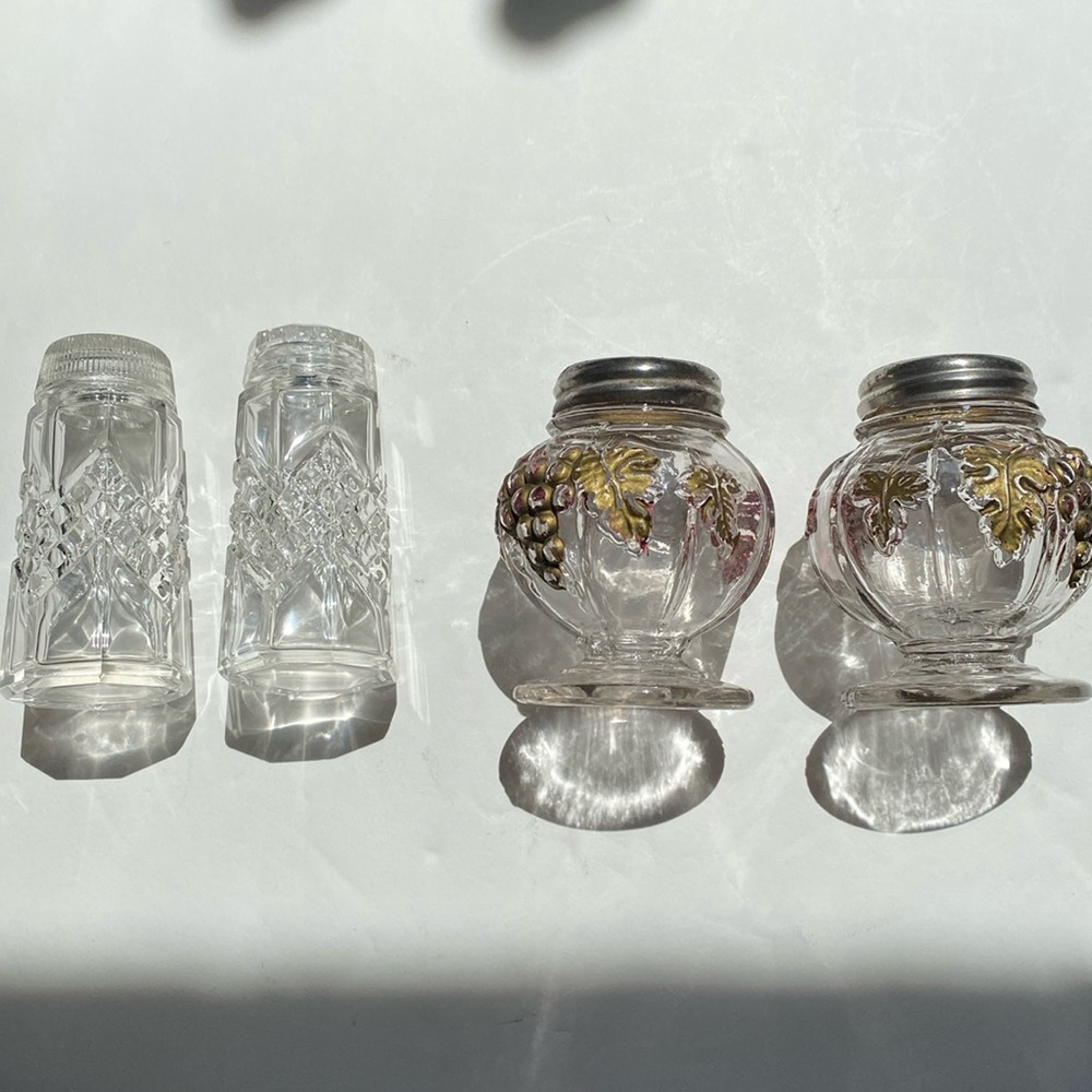 Vintage cut glass and pressed glass salt and pepper shakers